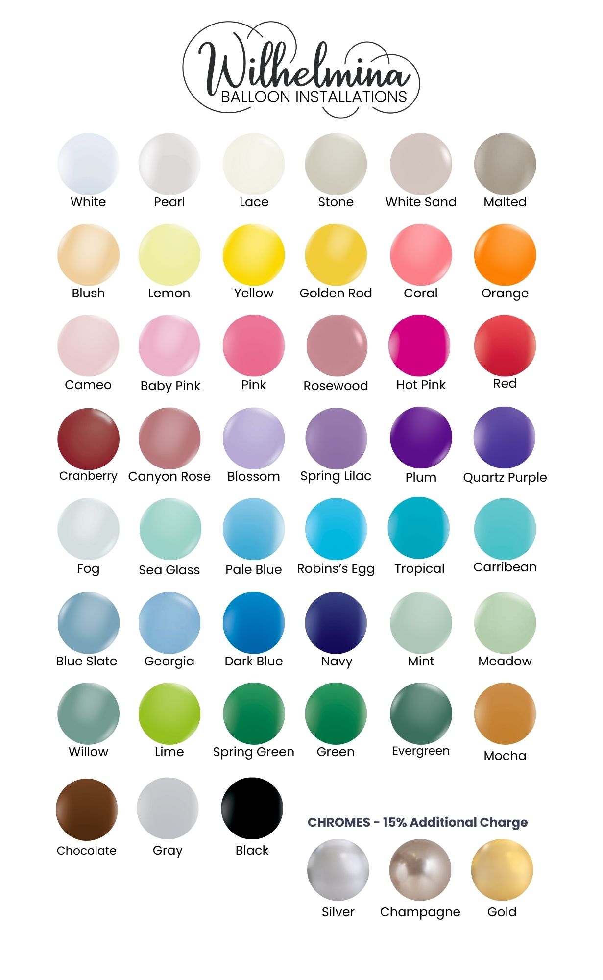 Wilhelmina Standard Colors (1) Balloon Colors
